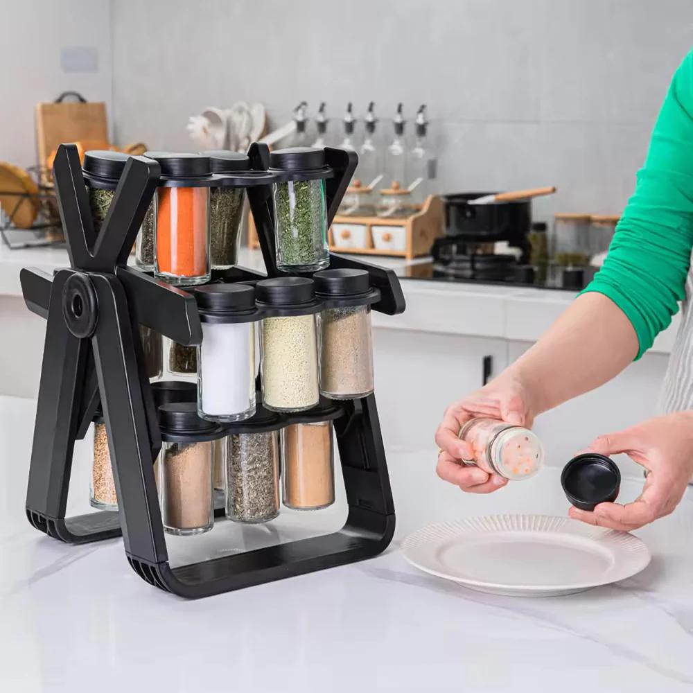 360° Kitchen Spice Organizer - 18 Glass Jar Set | Stylish Masala Stand for Every Smart Kitchen
